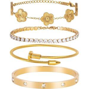Trendy Gold Love Bracelet Set - Stackable Tennis Bracelets for Women’s Gifting